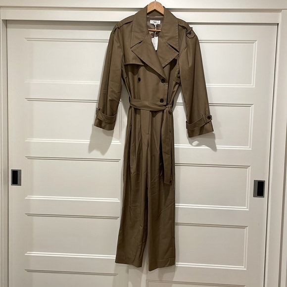 The Frankie Shop padded shoulder trench Jumpsuit in Khaki Brown size-Small - Picture 7 of 7